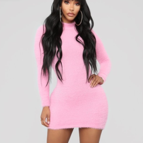 *NWT Fashion Nova Pink Fuzzy Bodycon Dress - Picture 3 of 4